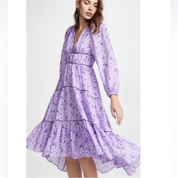 Ulla Johnson Dresses & Skirts - Ulla Johnson Joan Purple Floral Tiered Midi Dress Size 2